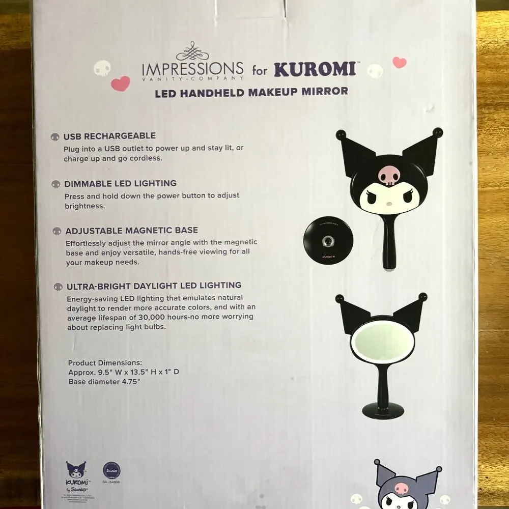 NIB Kuromi X Impressions LED Handheld Makeup Mirror